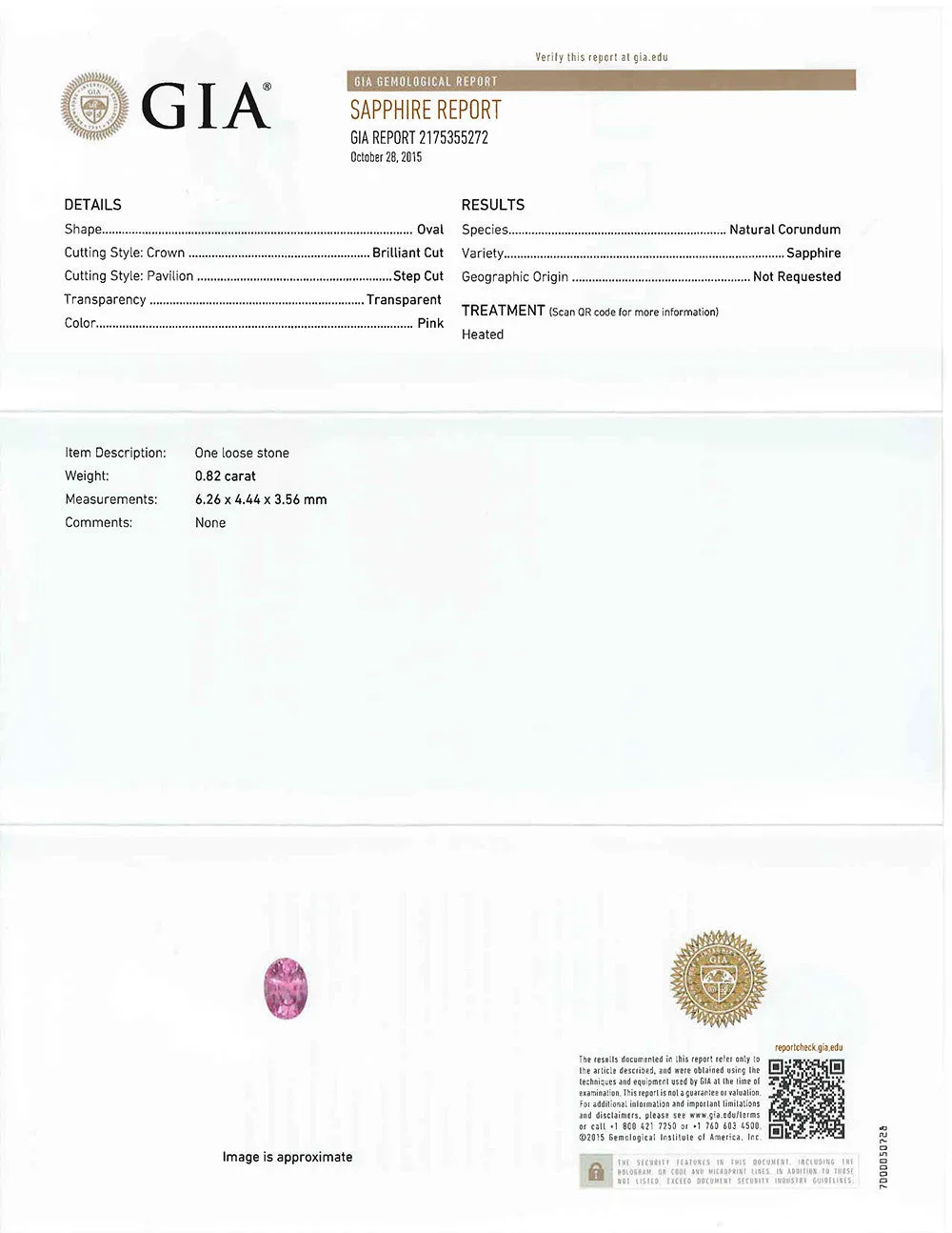 0.82 ct. GIA Certified Oval Pink Sapphire