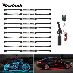 10PCS Wireless Remote Control RGB LED Strip 60LED 5050SMD Modification Kit Flexible Strip Atmosphere Lamp With Smart Brake Light