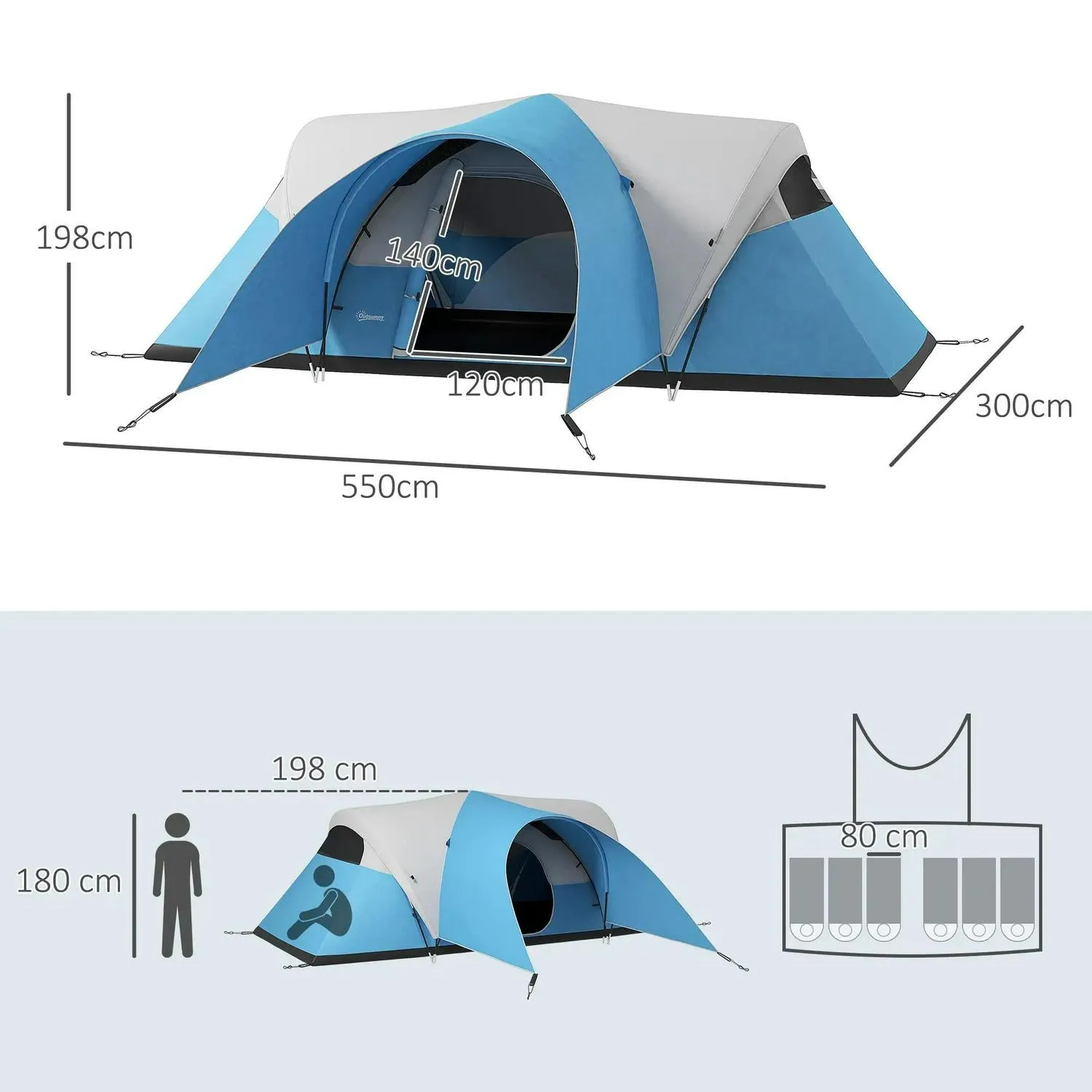 3000mm Multi-buy offer Family Worldwide delivery Tent Groundsheet, Man, Outsunny 5-6 Camping Waterproof Porch Portable Blue Bag, Sewn And For With