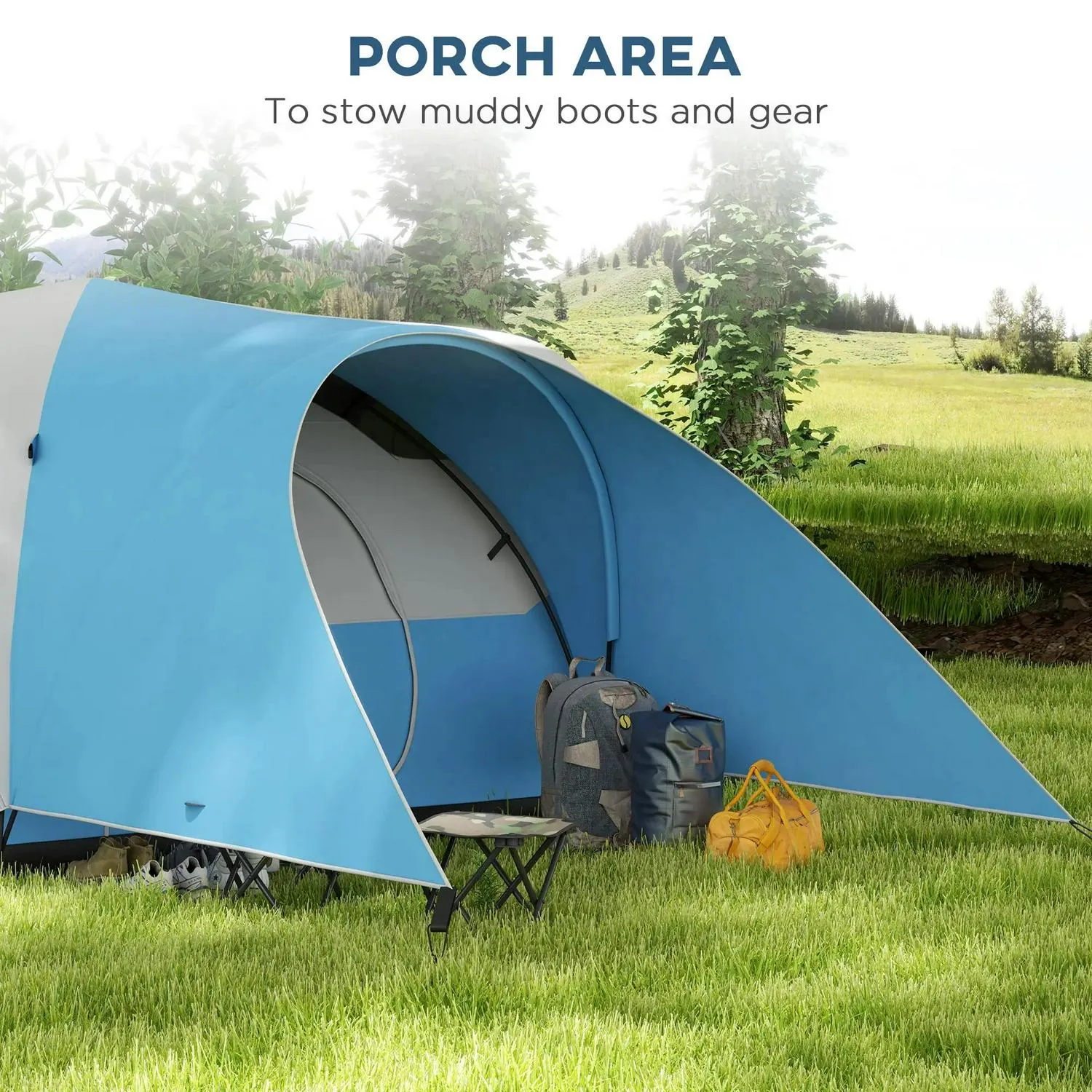 3000mm Multi-buy offer Family Worldwide delivery Tent Groundsheet, Man, Outsunny 5-6 Camping Waterproof Porch Portable Blue Bag, Sewn And For With