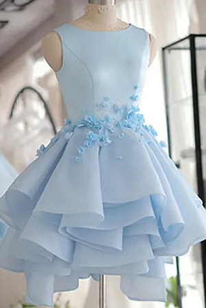 A-line Scoop Neck Satin Short/Mini Prom/Homecoming Dress With Flower OK238