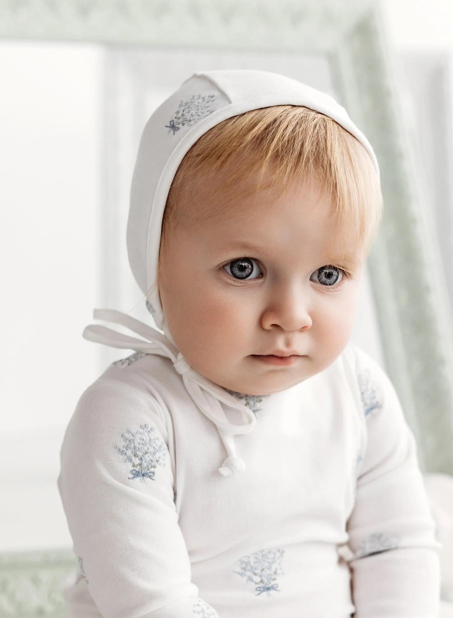 Baby's Breath Light Blue Footie   Bonnet by Citrine