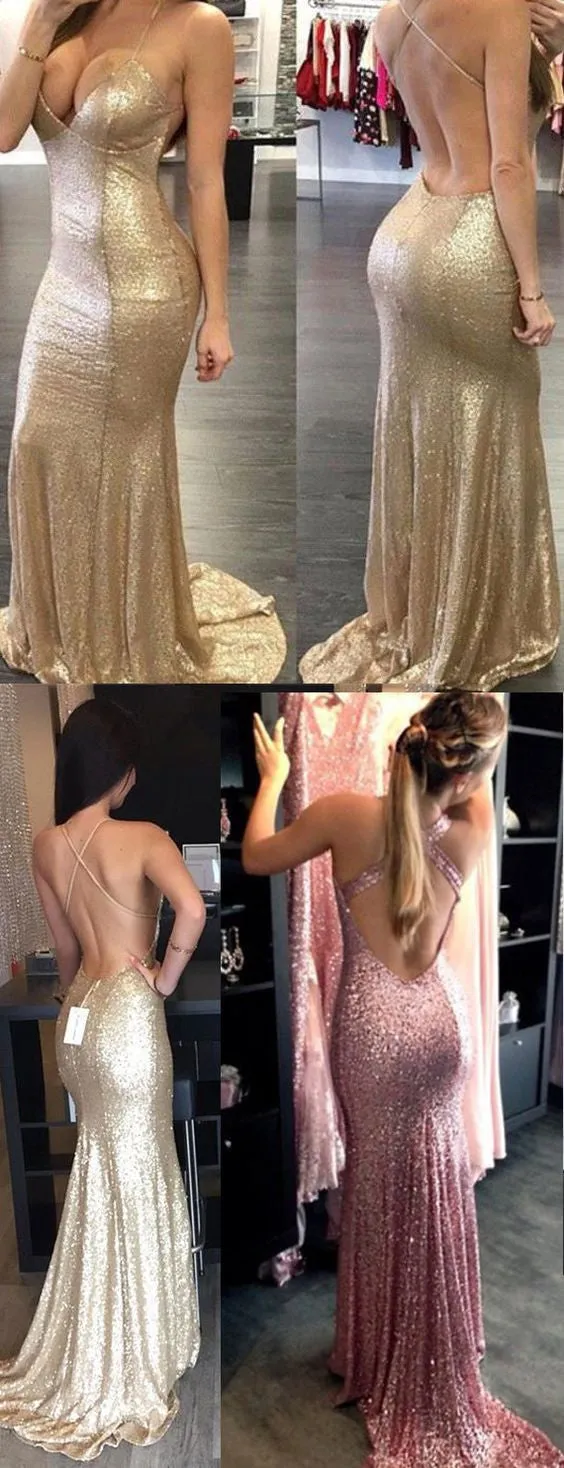 Backless Halter Mermaid Sequin Cheap Long Prom Bridesmaid Dress, BG51367
