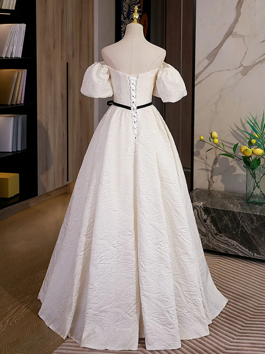 Beige Aline satin long prom dress, beige long evening dress