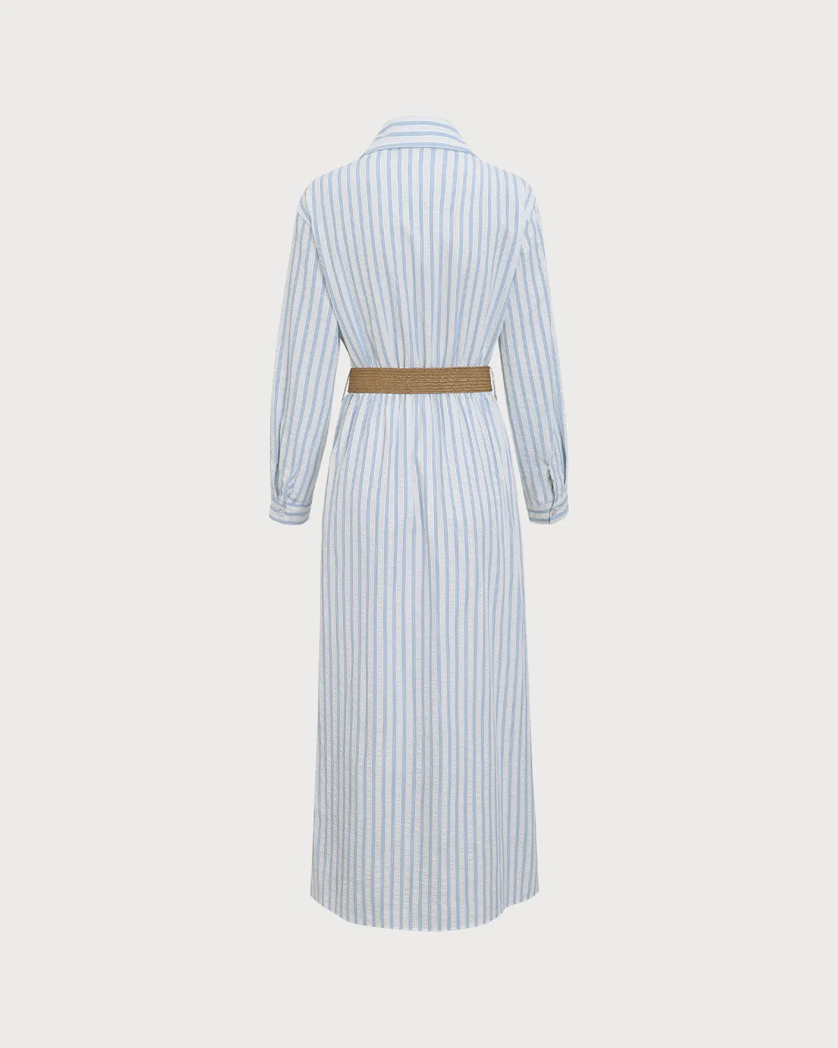 Blue Striped Belted Midi Dress