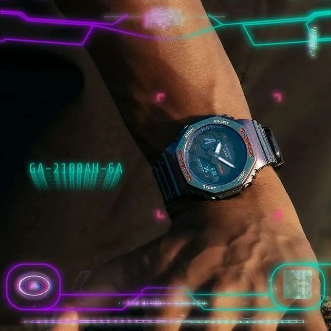 CASIO G-SHOCK BLUETOOTH ANALOG DIGITAL DIAL PURPLE & GREEN MEN WATCH GA-2100AH-6AJF