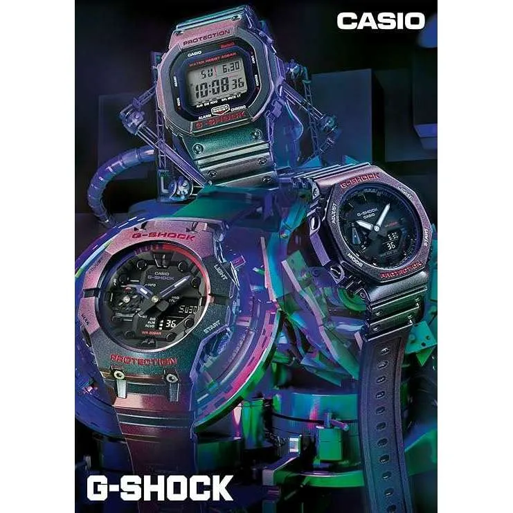CASIO G-SHOCK BLUETOOTH ANALOG DIGITAL DIAL PURPLE & GREEN MEN WATCH GA-2100AH-6AJF