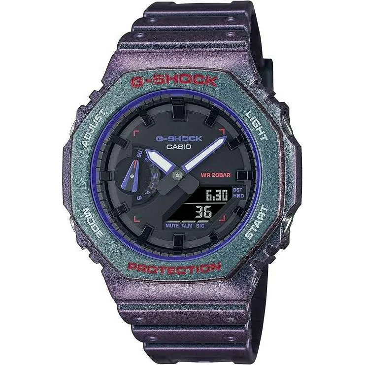 CASIO G-SHOCK BLUETOOTH ANALOG DIGITAL DIAL PURPLE & GREEN MEN WATCH GA-2100AH-6AJF