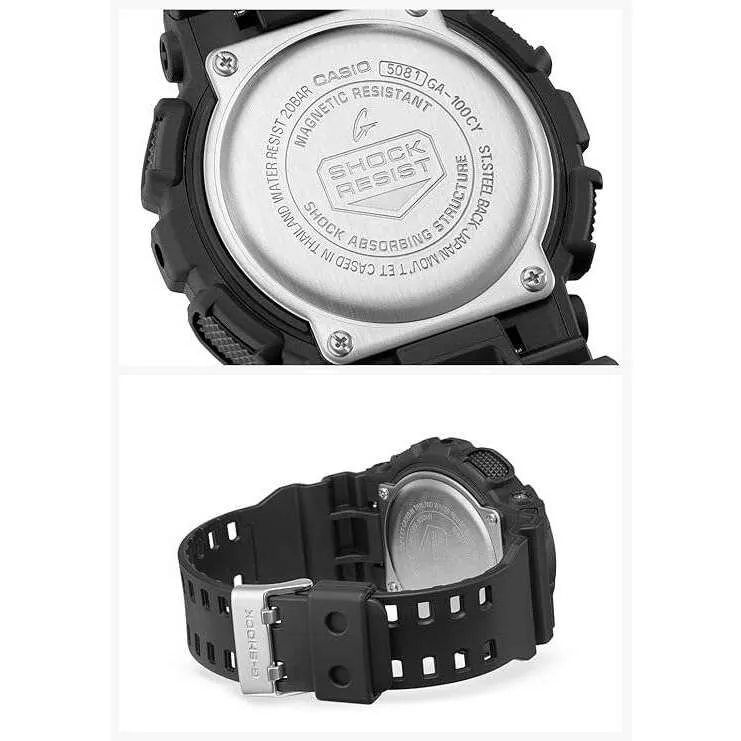 CASIO G-SHOCK DAY-DATE ANALOG DIGITAL DIAL BLACK & YELLOW MEN WATCH GA-100CY-1AJF