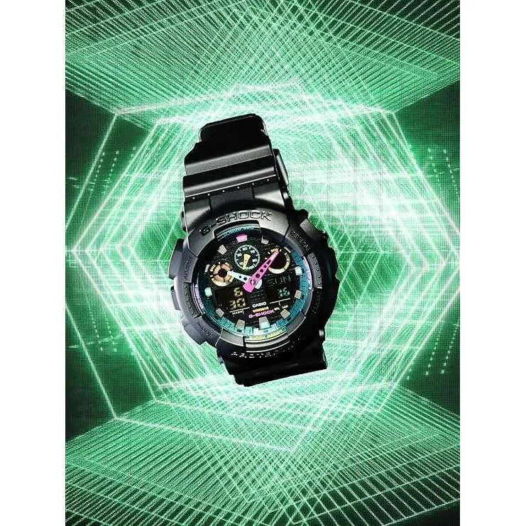 CASIO G-SHOCK DAY-DATE MULTI FLUORESCENT COLOR SERIES BLACK MEN WATCH GA-100MF-1AJF