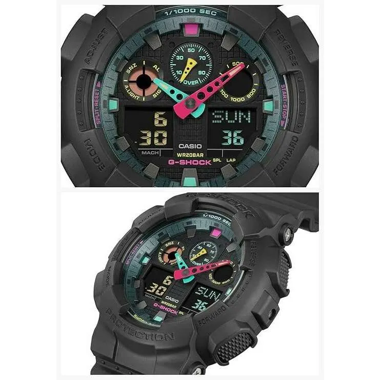 CASIO G-SHOCK DAY-DATE MULTI FLUORESCENT COLOR SERIES BLACK MEN WATCH GA-100MF-1AJF