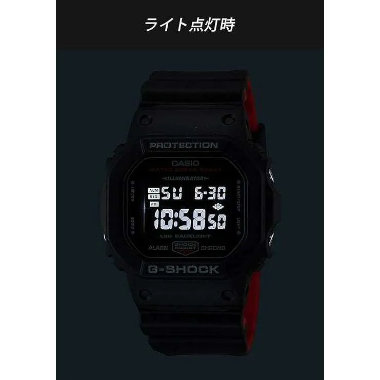 CASIO G-SHOCK DAY-DATE RUBBER STRAP DIGITAL DIAL BLACK & RED MEN WATCH DW-5600UHR-1JF