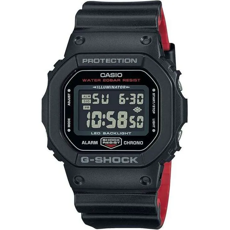 CASIO G-SHOCK DAY-DATE RUBBER STRAP DIGITAL DIAL BLACK & RED MEN WATCH DW-5600UHR-1JF