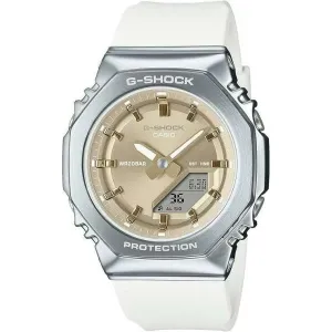 CASIO G-SHOCK METAL COVERED ANALOG DIGITAL WHITE & BEIGE LADIES WATCH GM-S2110-7A9JF