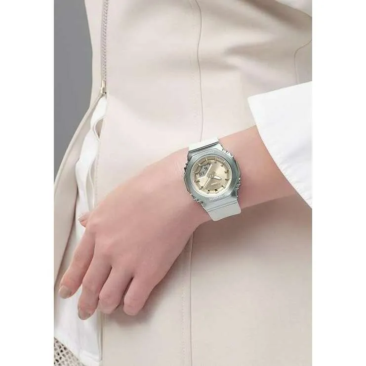 CASIO G-SHOCK METAL COVERED ANALOG DIGITAL WHITE & BEIGE LADIES WATCH GM-S2110-7A9JF