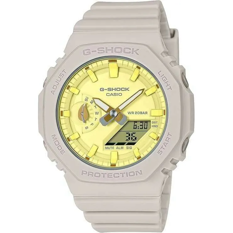 CASIO G-SHOCK MID-SIZE MODEL ANALOG DIGITAL BEIGE & YELLOW LADIES WATCH GMA-S2100NC-4AJF
