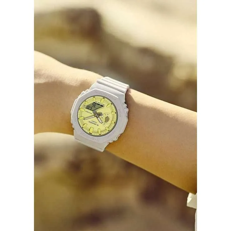CASIO G-SHOCK MID-SIZE MODEL ANALOG DIGITAL BEIGE & YELLOW LADIES WATCH GMA-S2100NC-4AJF