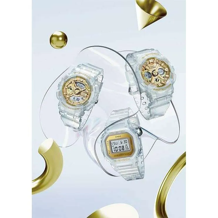 CASIO G-SHOCK MID-SIZE MODEL CLEAR SKELETON GOLD DIAL LADIES WATCH GMA-S110SG-7AJF