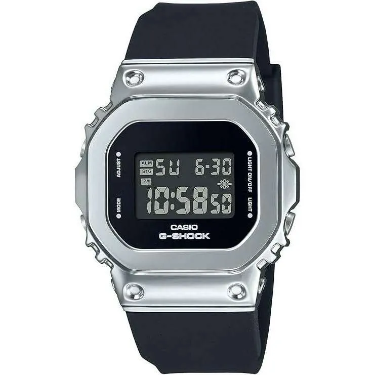 CASIO G-SHOCK MID-SIZE MODEL METAL COVERED DIGITAL BLACK & SILVER LADIES WATCH GM-S5600U-1JF