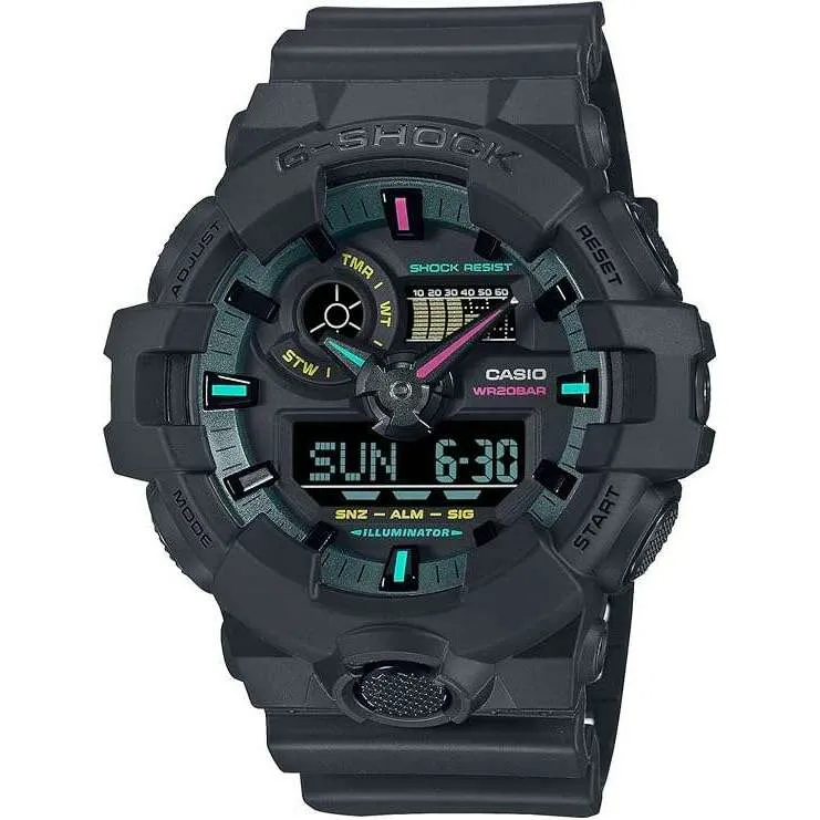 CASIO G-SHOCK MULTI FLUORESCENT COLOR SERIES BLACK RESIN STRAP MEN WATCH GA-700MF-1AJF