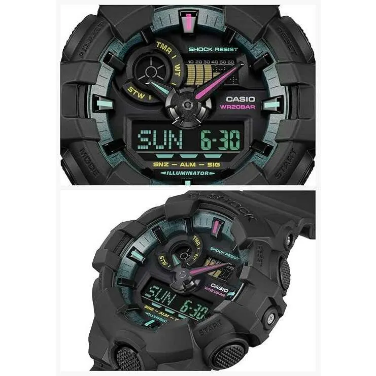 CASIO G-SHOCK MULTI FLUORESCENT COLOR SERIES BLACK RESIN STRAP MEN WATCH GA-700MF-1AJF