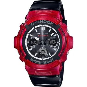 CASIO G-SHOCK RADIO SOLAR ANALOG DIGITAL BLACK & RED MEN WATCH AWG-M100SRB-4AJF