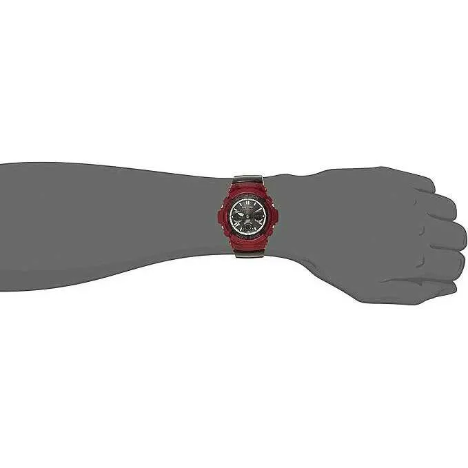 CASIO G-SHOCK RADIO SOLAR ANALOG DIGITAL BLACK & RED MEN WATCH AWG-M100SRB-4AJF