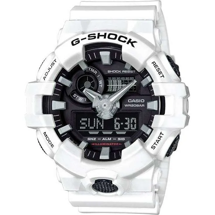 CASIO G-SHOCK WHITE RUBBER STRAP ANALOG DIGITAL BLACK DIAL MEN WATCH GA-700-7AJF