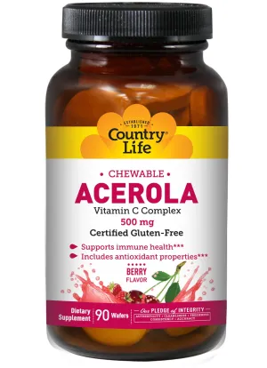 Country Life Acerola 500 mg Masticable Vitamina C Complejo - 90 Obleas