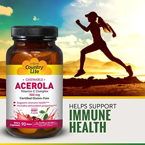 Country Life Acerola 500 mg Masticable Vitamina C Complejo - 90 Obleas