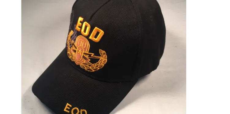EOD Hat Army Baseball Cap Black and Gold with Logo Emblem Mens Headwear