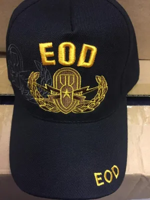 EOD Hat Army Baseball Cap Black and Gold with Logo Emblem Mens Headwear