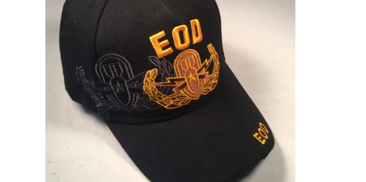 EOD Hat Army Baseball Cap Black and Gold with Logo Emblem Mens Headwear