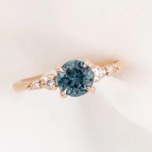 Estel Fleur Four Prongs Ring, Teal Blue Green Montana Sapphire, 14k Rose Gold (One of a Kind)