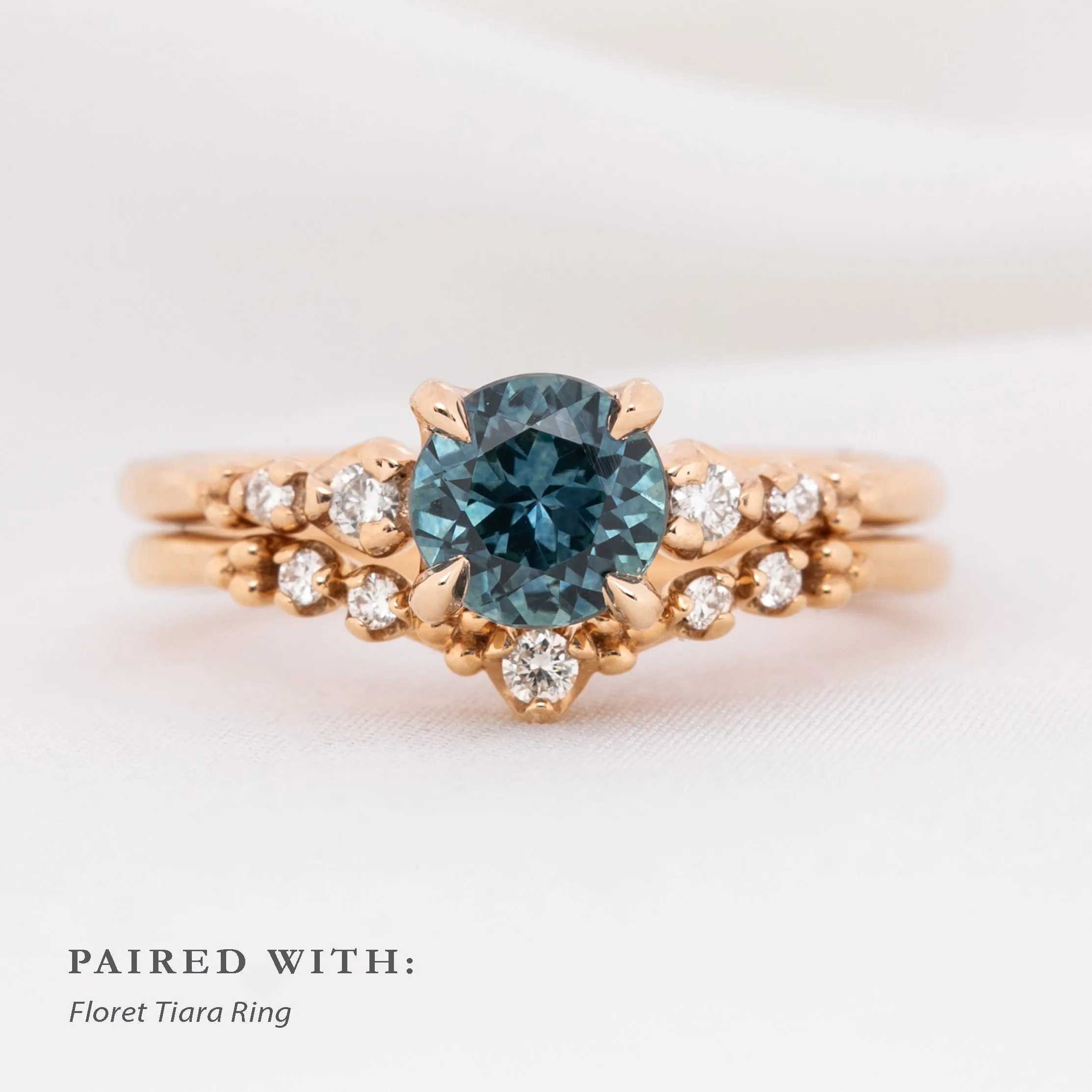 Estel Fleur Four Prongs Ring, Teal Blue Green Montana Sapphire, 14k Rose Gold (One of a Kind)