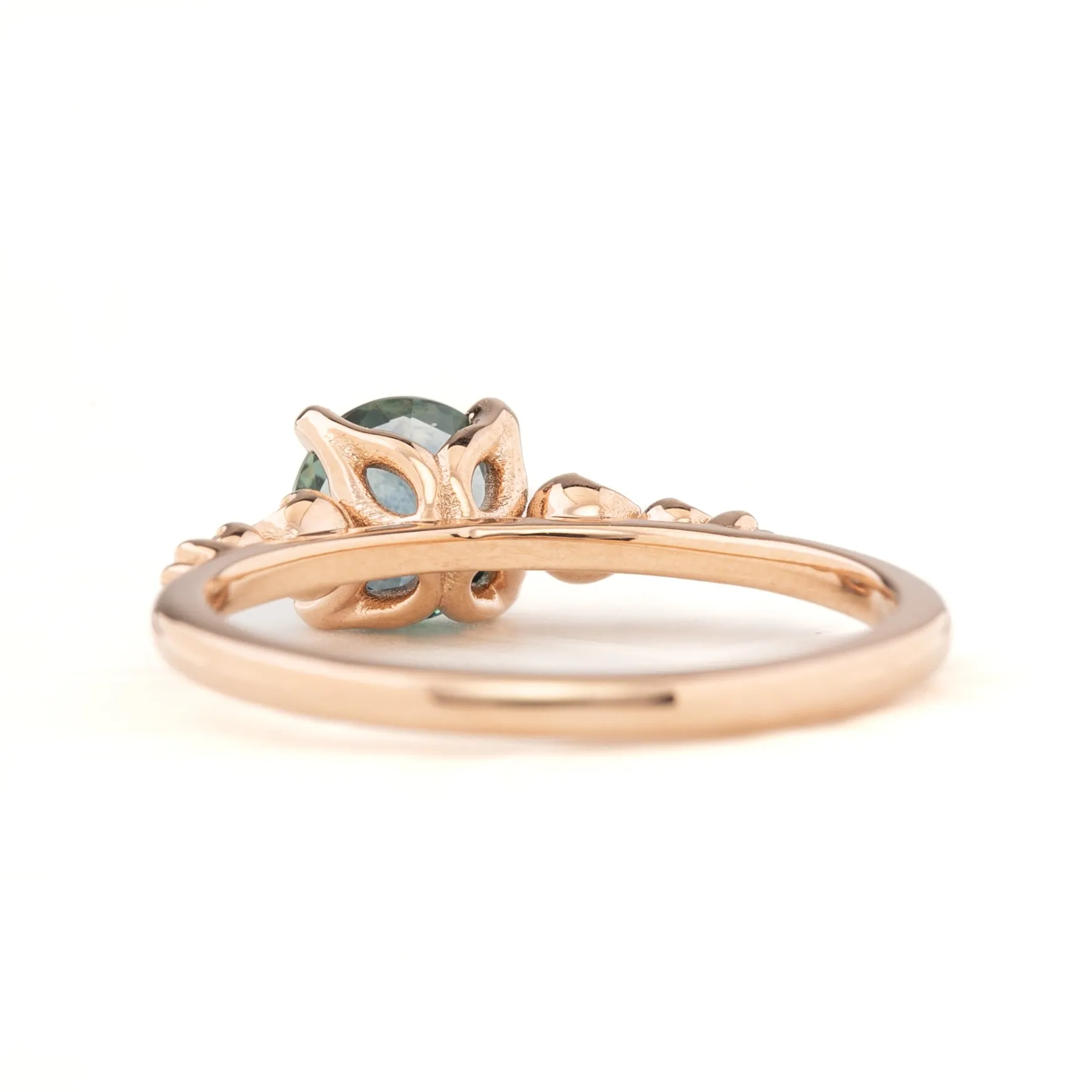 Estel Fleur Four Prongs Ring, Teal Blue Green Montana Sapphire, 14k Rose Gold (One of a Kind)