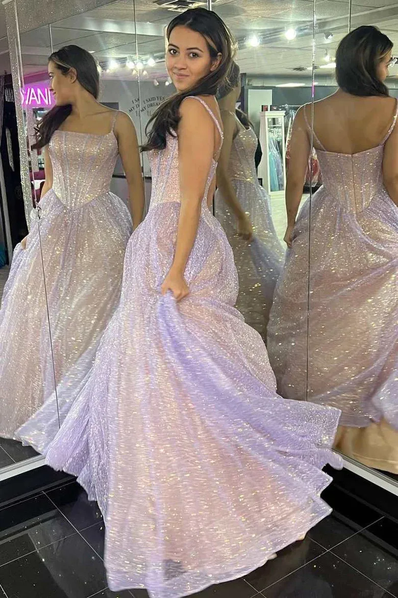 Fairy-Tale Pink Spaghetti Straps A-Line Prom Dress Long Evening Dresses OK2017