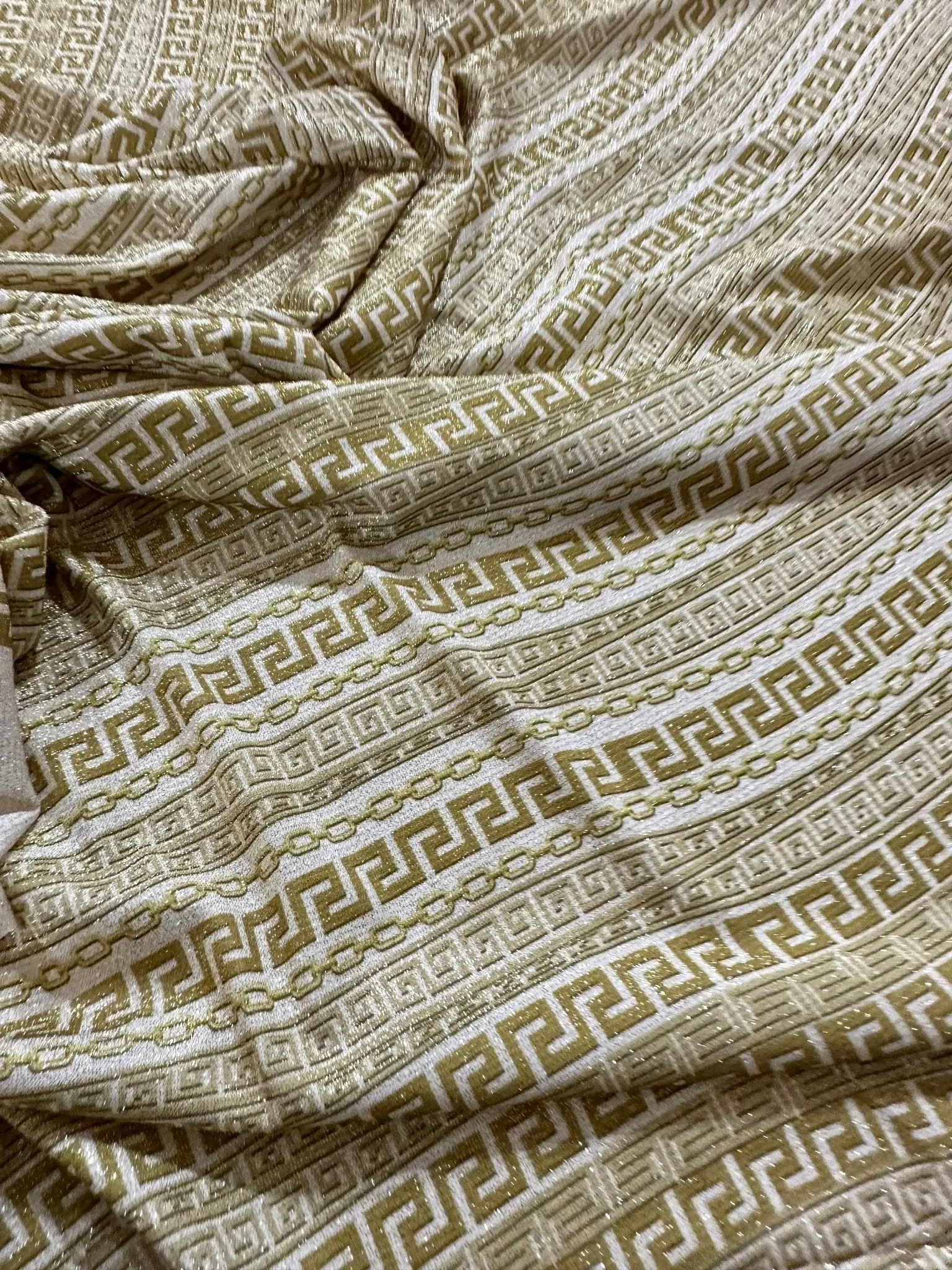 Gold Greek Key Lurex Fabric - Glitter 4-Way Stretch Knit