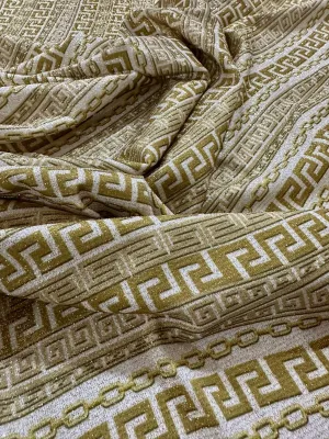 Gold Greek Key Lurex Fabric - Glitter 4-Way Stretch Knit