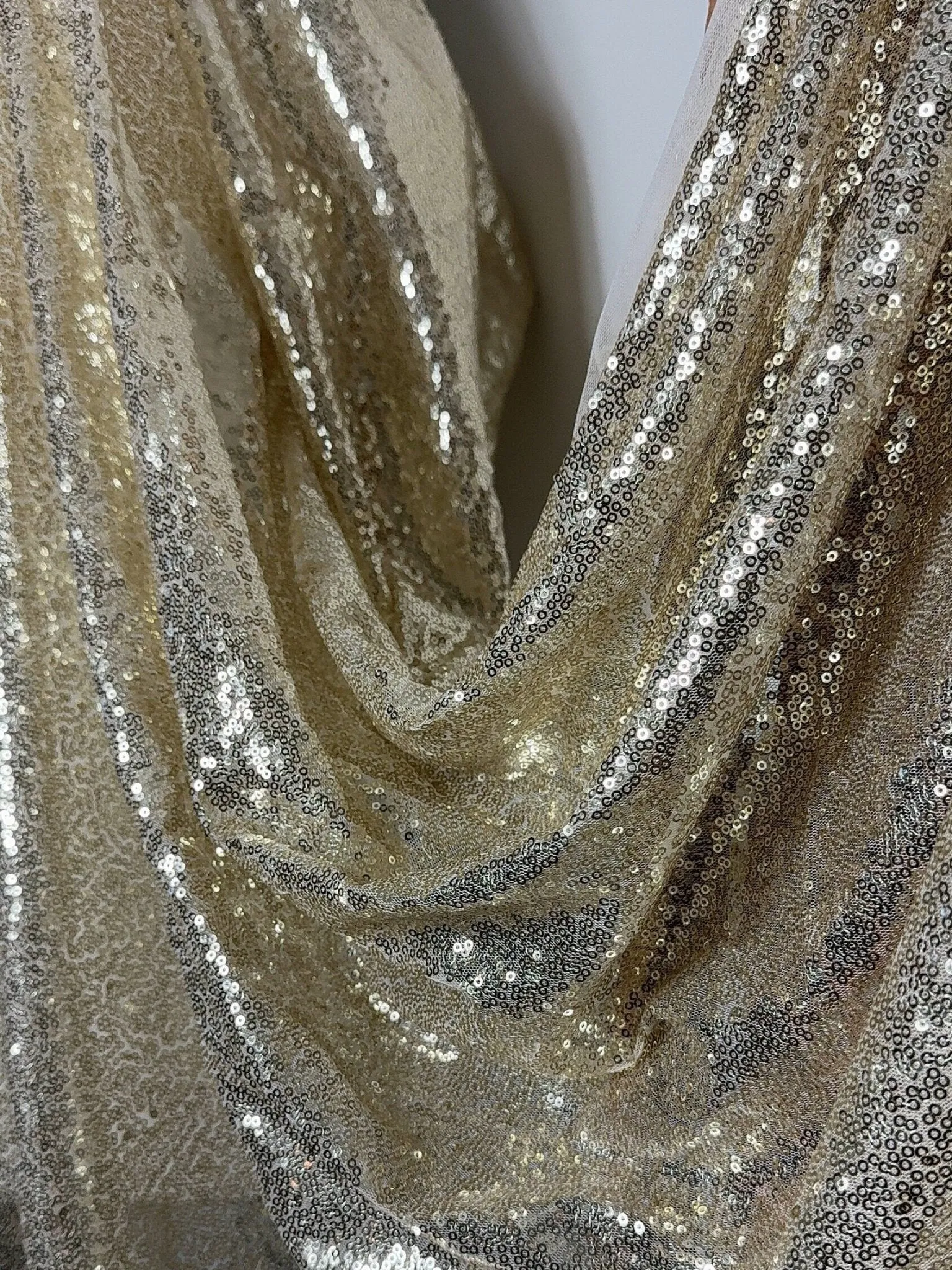 Gold Sequins Glitz on Mesh Fabric