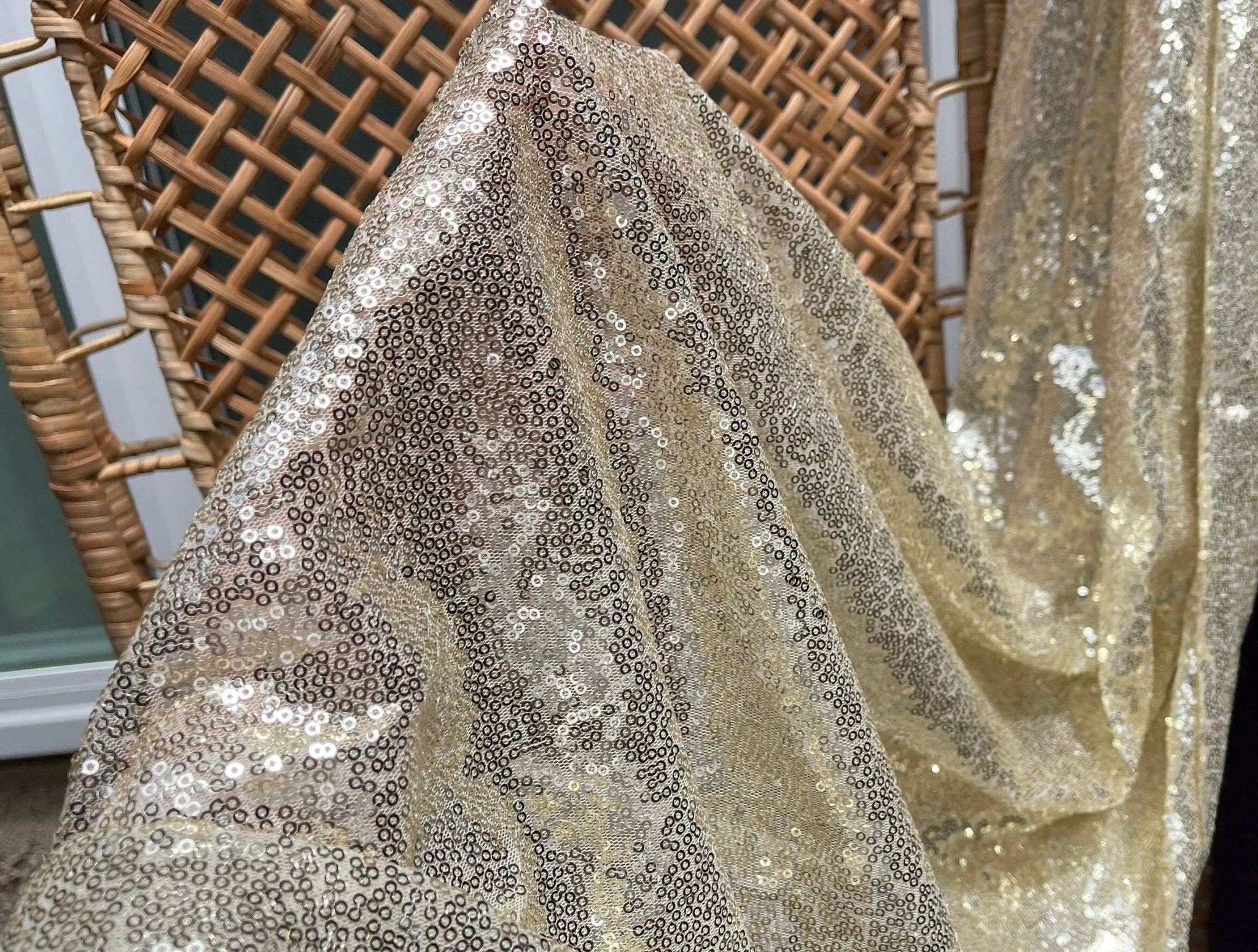 Gold Sequins Glitz on Mesh Fabric