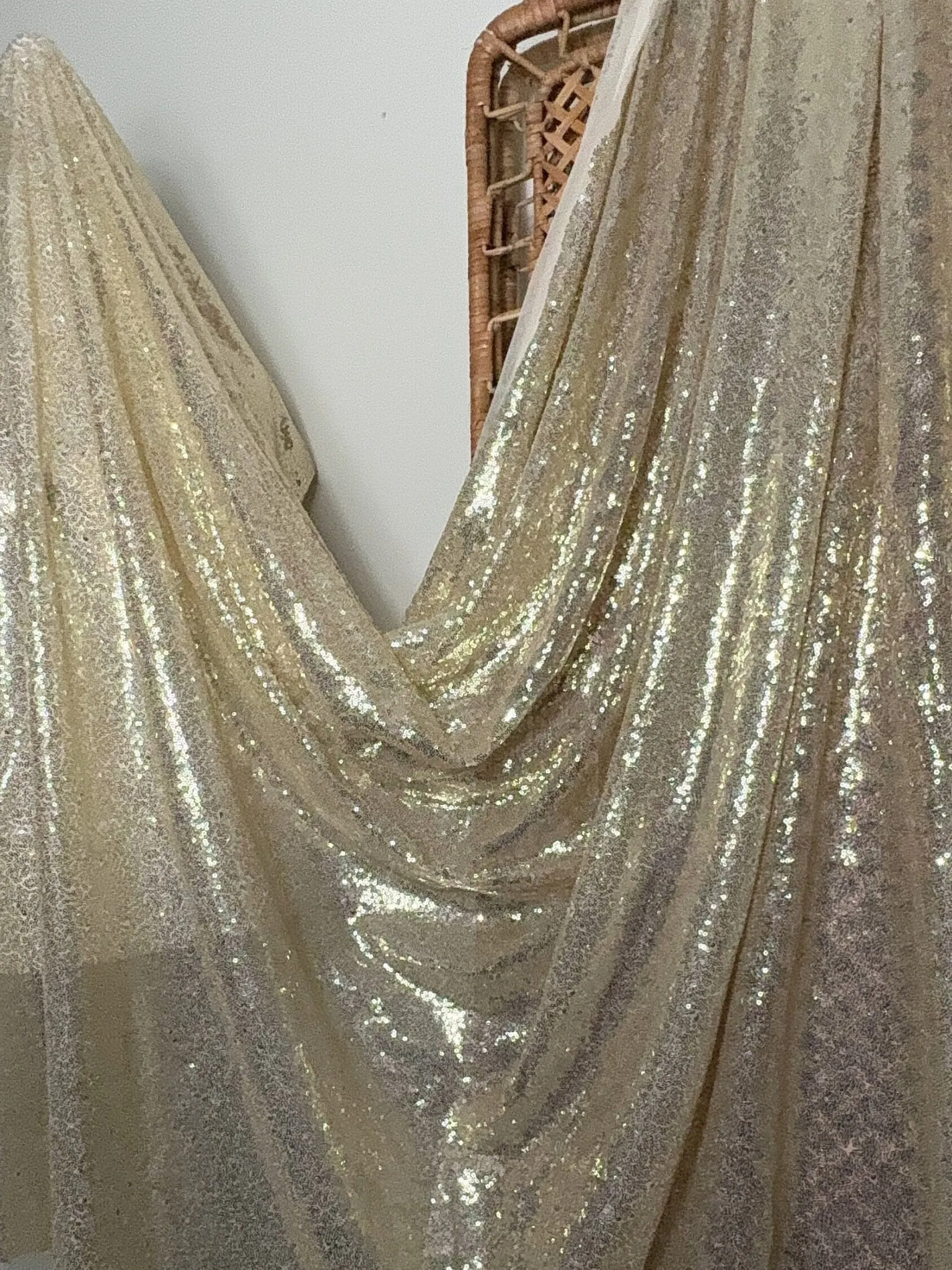 Gold Sequins Glitz on Mesh Fabric