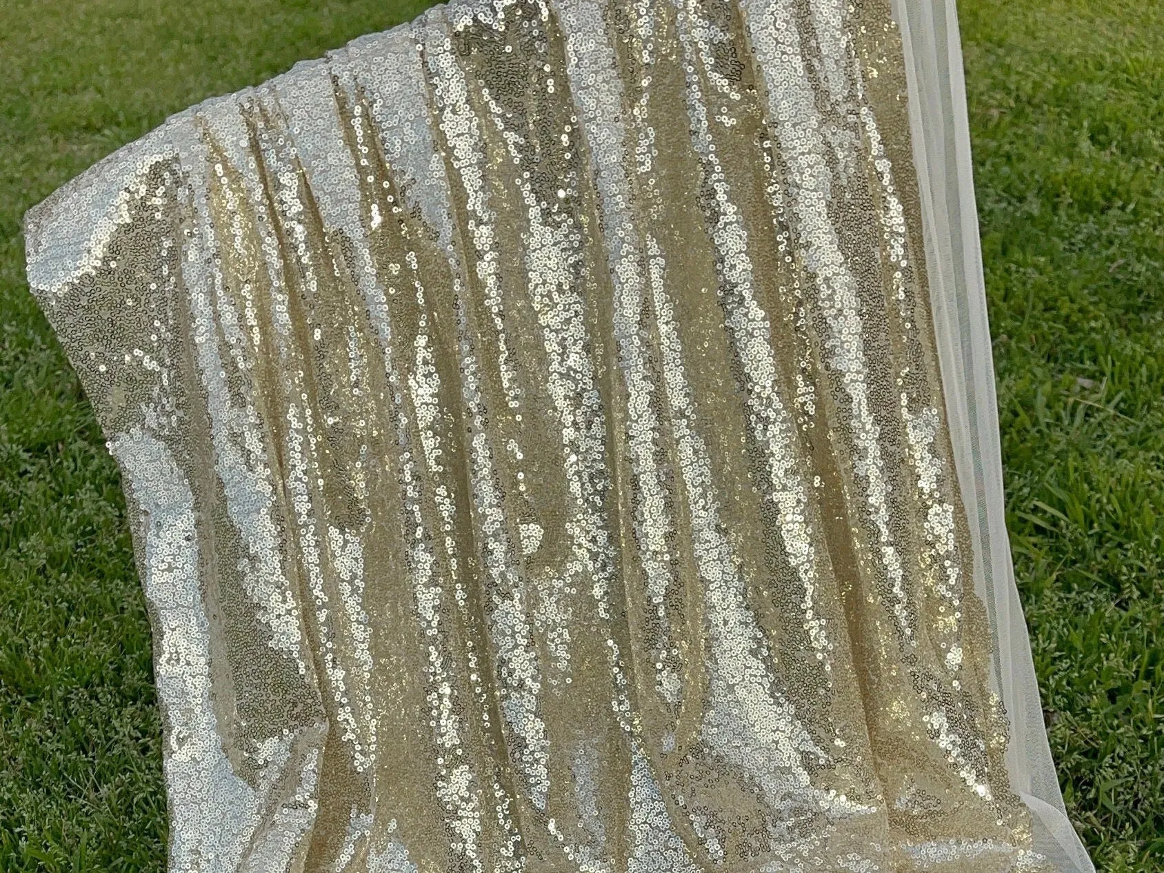 Gold Sequins Glitz on Mesh Fabric