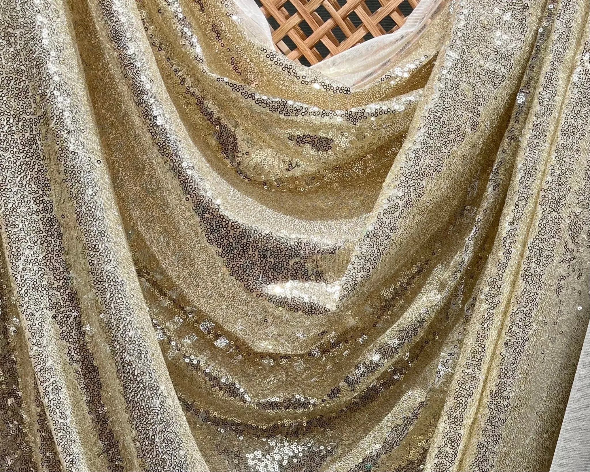 Gold Sequins Glitz on Mesh Fabric