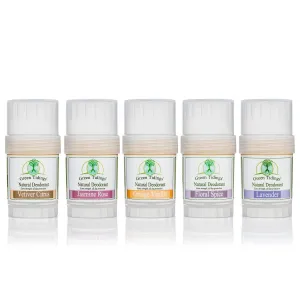 Green Tidings Natural Deodorant- 5 Pack Scent Sampler (1 ounce, tester/travel size)