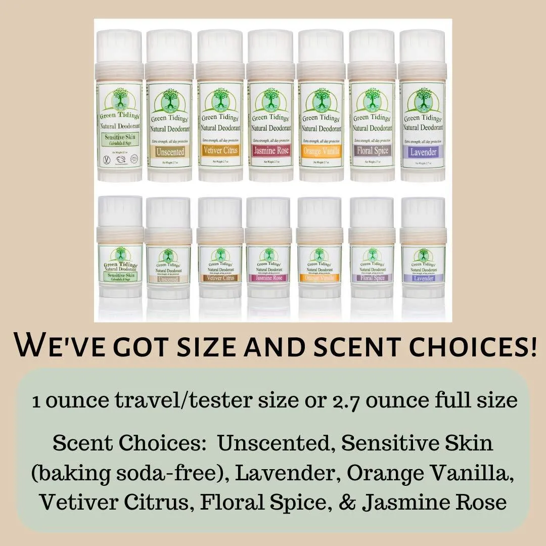 Green Tidings Natural Deodorant- 5 Pack Scent Sampler (1 ounce, tester/travel size)