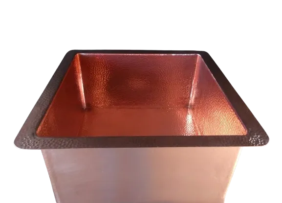 Hammered Undermount Square Copper Bar Sink - Grosseto 17.8"