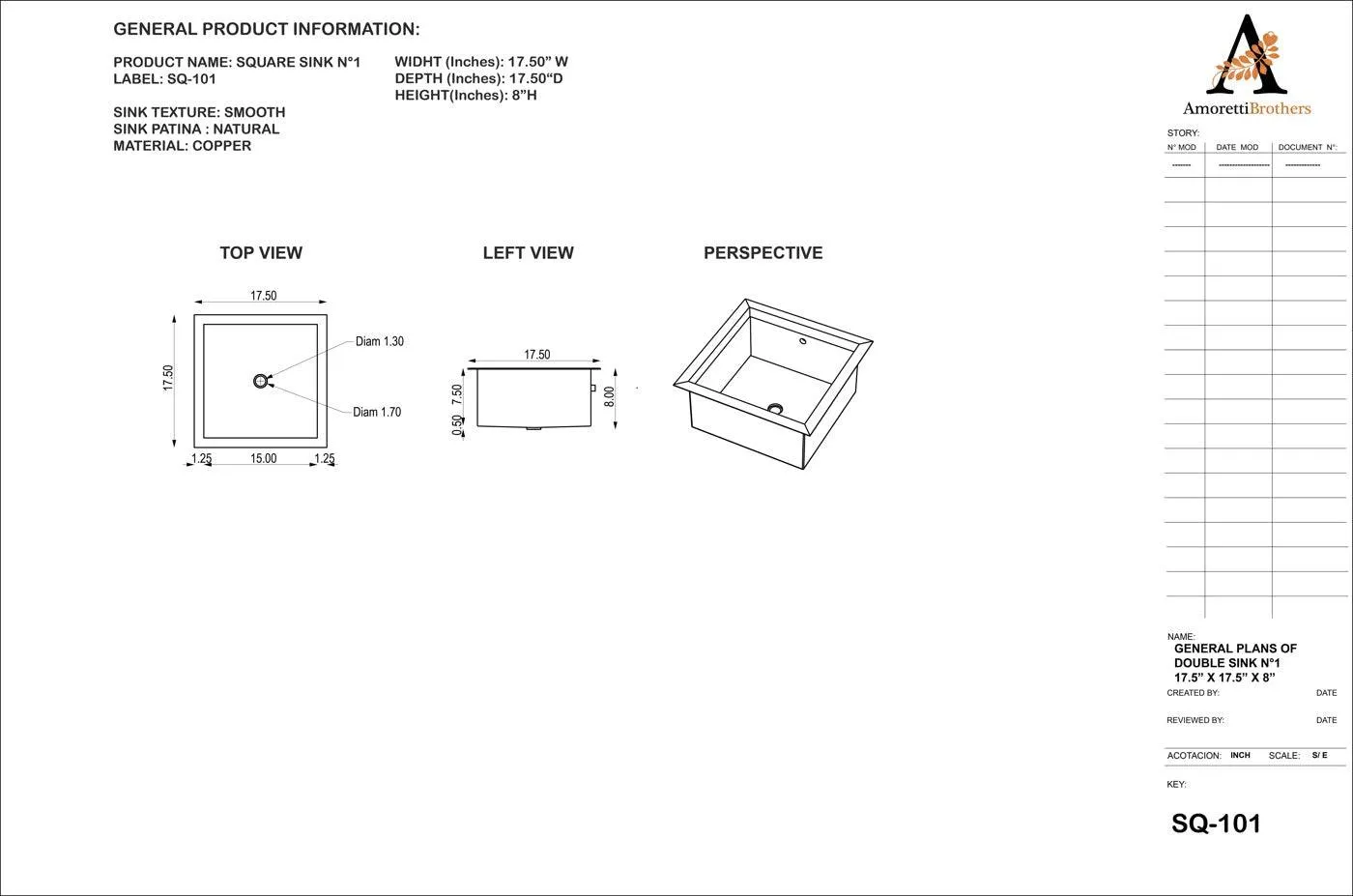 Hammered Undermount Square Copper Bar Sink - Grosseto 17.8"
