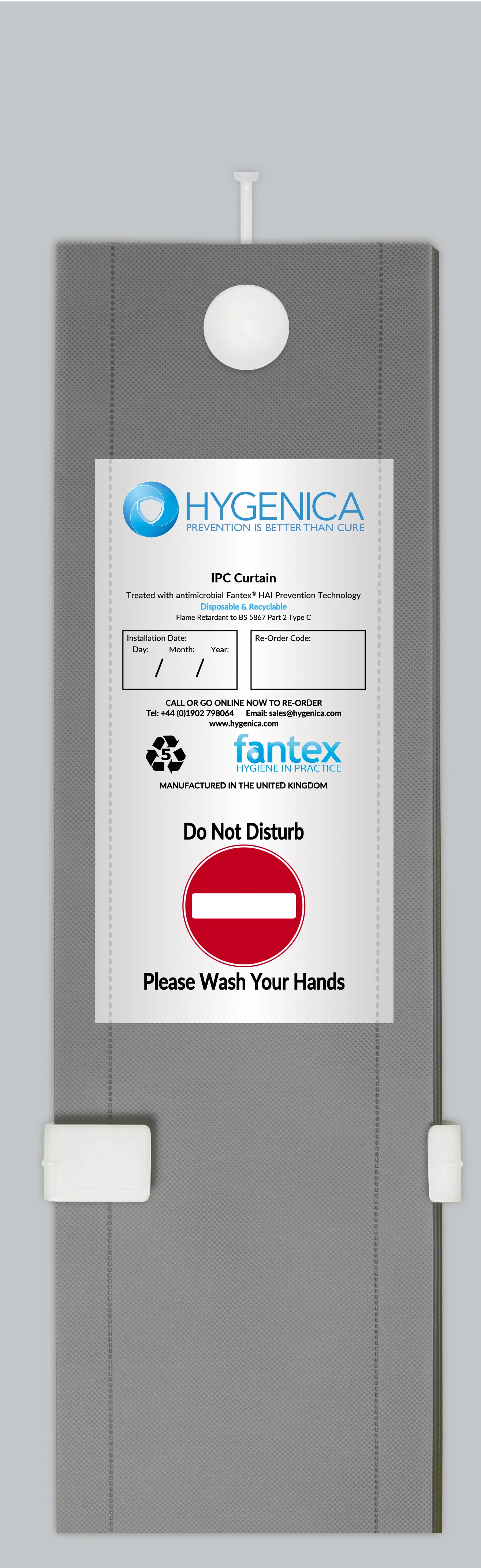Hygenica - Anti Microbial Treated Fantex® IPC Disposable Cubicle Curtain - small (2400mm x 2000mm), multiple hook options