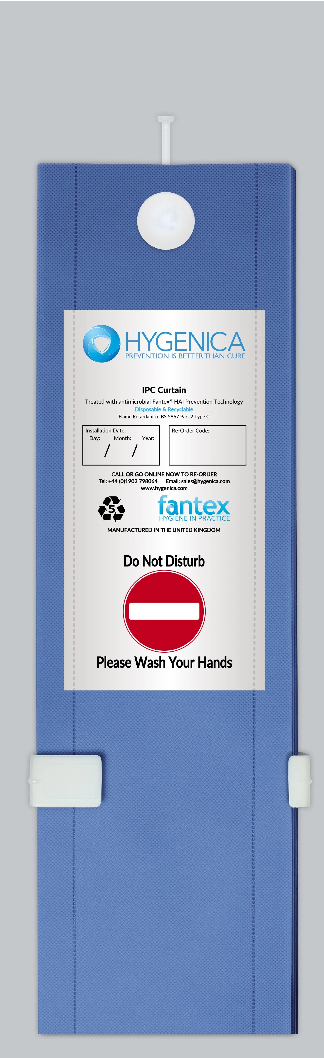 Hygenica - Anti Microbial Treated Fantex® IPC Disposable Cubicle Curtain - small (2400mm x 2000mm), multiple hook options